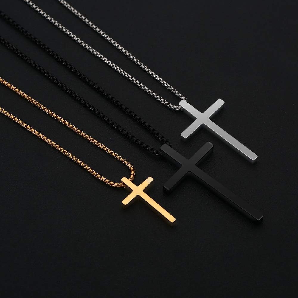 M MOOHAM Cross Necklace for Men, Silver Black Gold Stainless Steel Plain Cross Pendant Necklace for Men Box Chain 16-30 Inch - Image 7