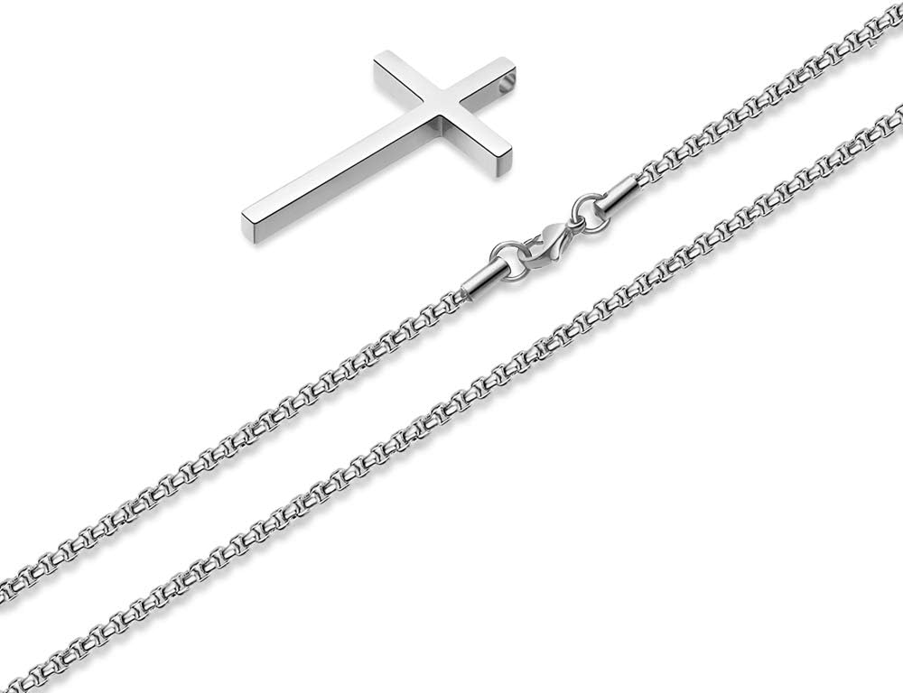 M MOOHAM Cross Necklace for Men, Silver Black Gold Stainless Steel Plain Cross Pendant Necklace for Men Box Chain 16-30 Inch - Image 9