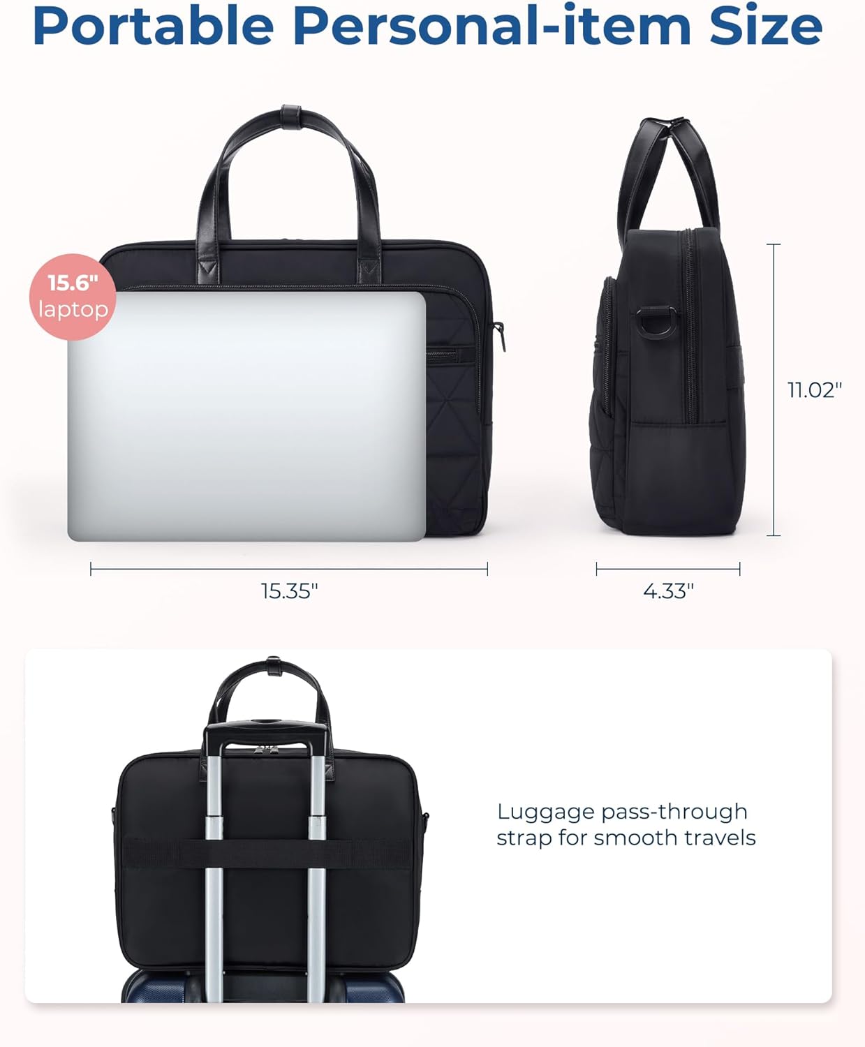 BAGSMART Laptop Bag for Women/Men, 15.6 Inch Briefcase, Stylish Leather Computer Messenger Bag for Office Business, Black - Image 7