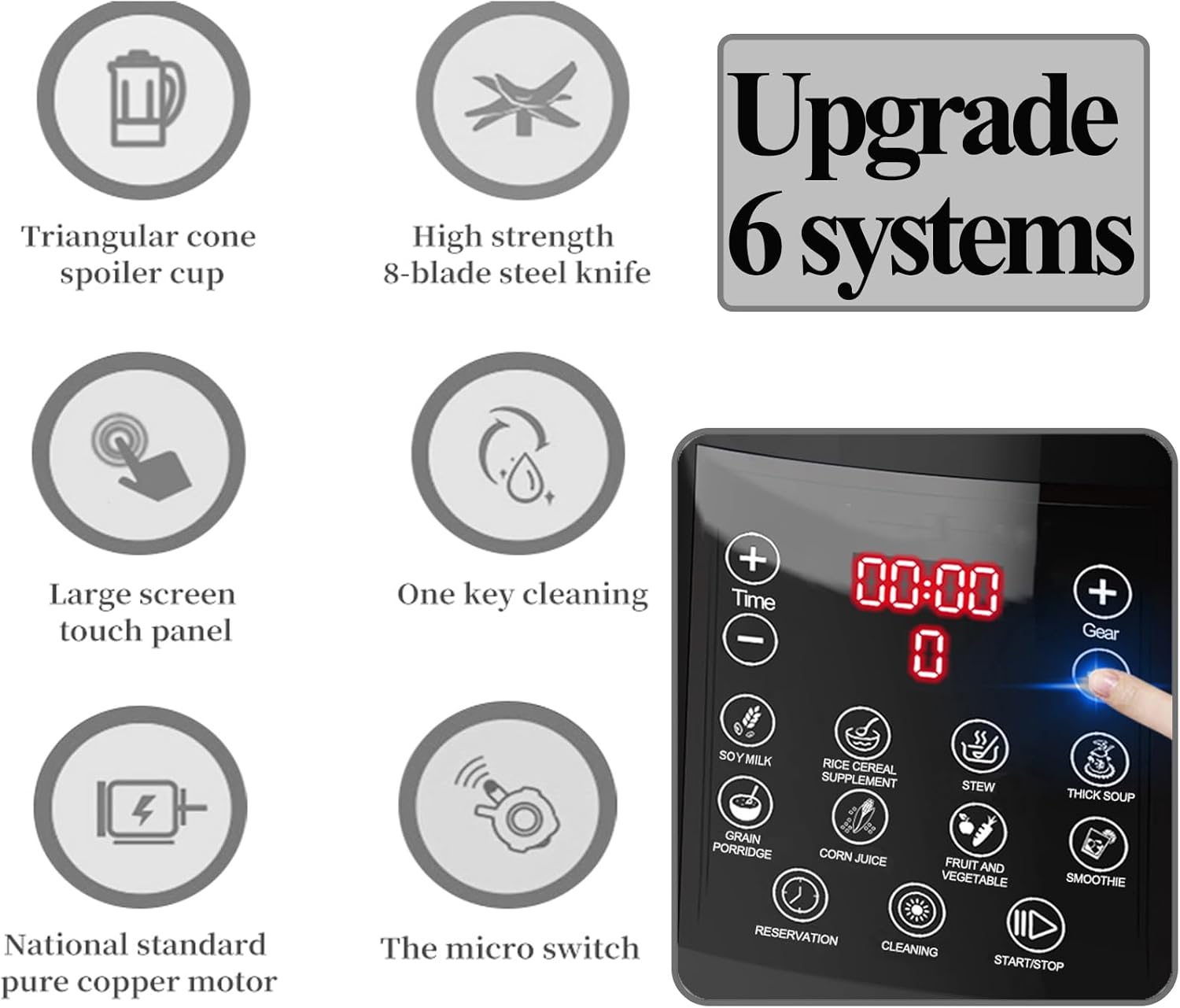 Countertop Food Blender,Hot Soup Maker,High-Speed Kitchen Food Processor with 9 One Touch Programs,12H Preset,Self-Cleaning,Crushing,Mixing,Juices,Pureeing,Grinding,Chopping,Auto-shutoff, 60OZ, 1200W - Image 6