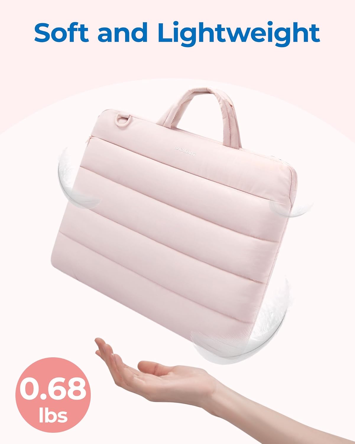 BAGSMART 15-16 inch Laptop Bag, Puffy cute Laptop Case Sleeve with Handle for Women, Portable Macbook Air/Pro 13 inch Case Sleeve with Strap, Pink - Image 3