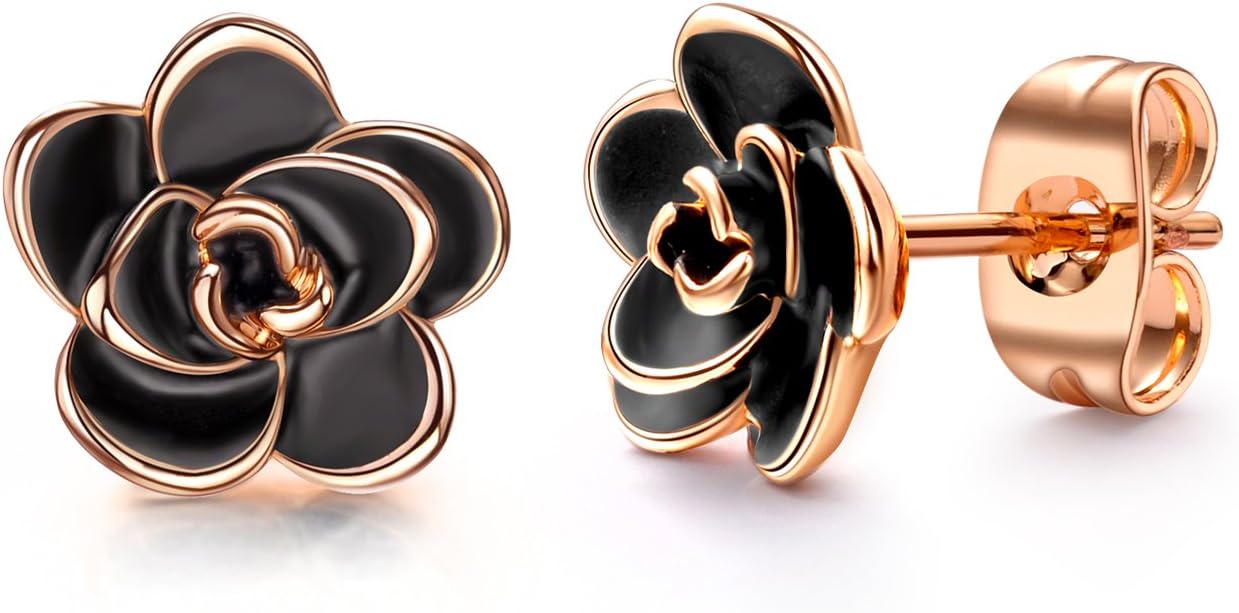 AllenCOCO Rose Flower Stud Earrings for Women Sensitive Ears, Hypoallergenic Cute Gold And Silver Rose Flower Earrings Studs for Women Nickel Free - Image 2