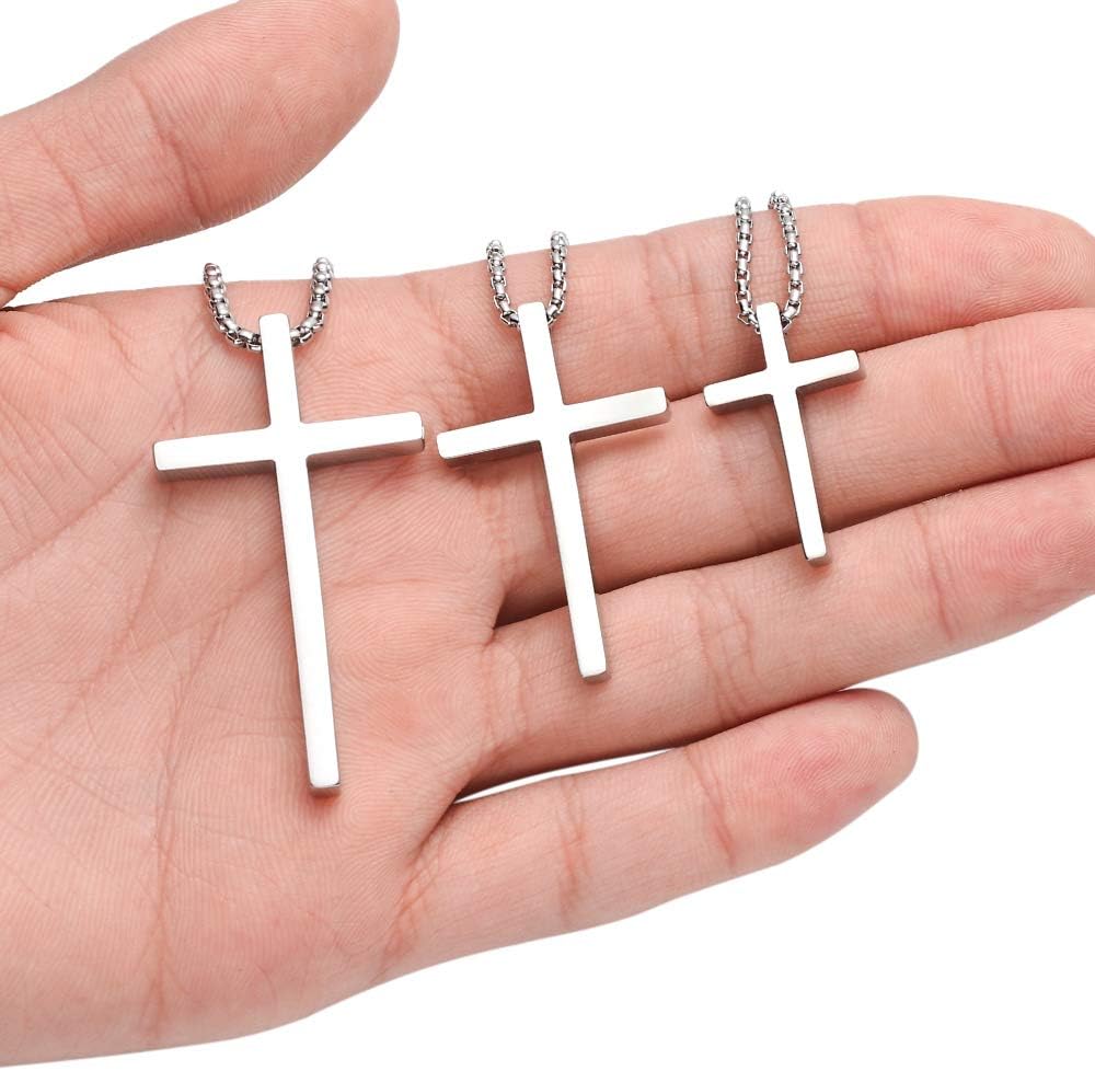 M MOOHAM Cross Necklace for Men, Silver Black Gold Stainless Steel Plain Cross Pendant Necklace for Men Box Chain 16-30 Inch - Image 6