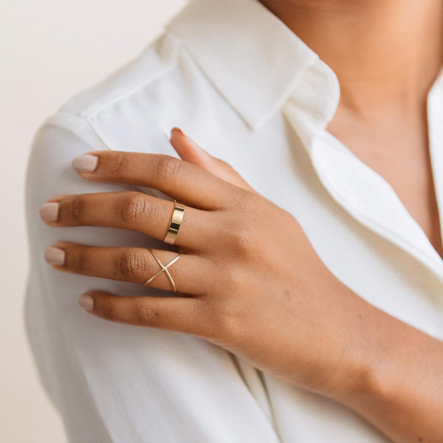 NOKMIT 5mm 14K Gold Filled Rings for Women Girls Dainty Thick Wedding Band Couple Anniversary Engagement Thumb Ring Gifts High Polished Plain Flat Cigar Band Tarnish Resistant Comfort Fit Size 4 to 11 - Image 8