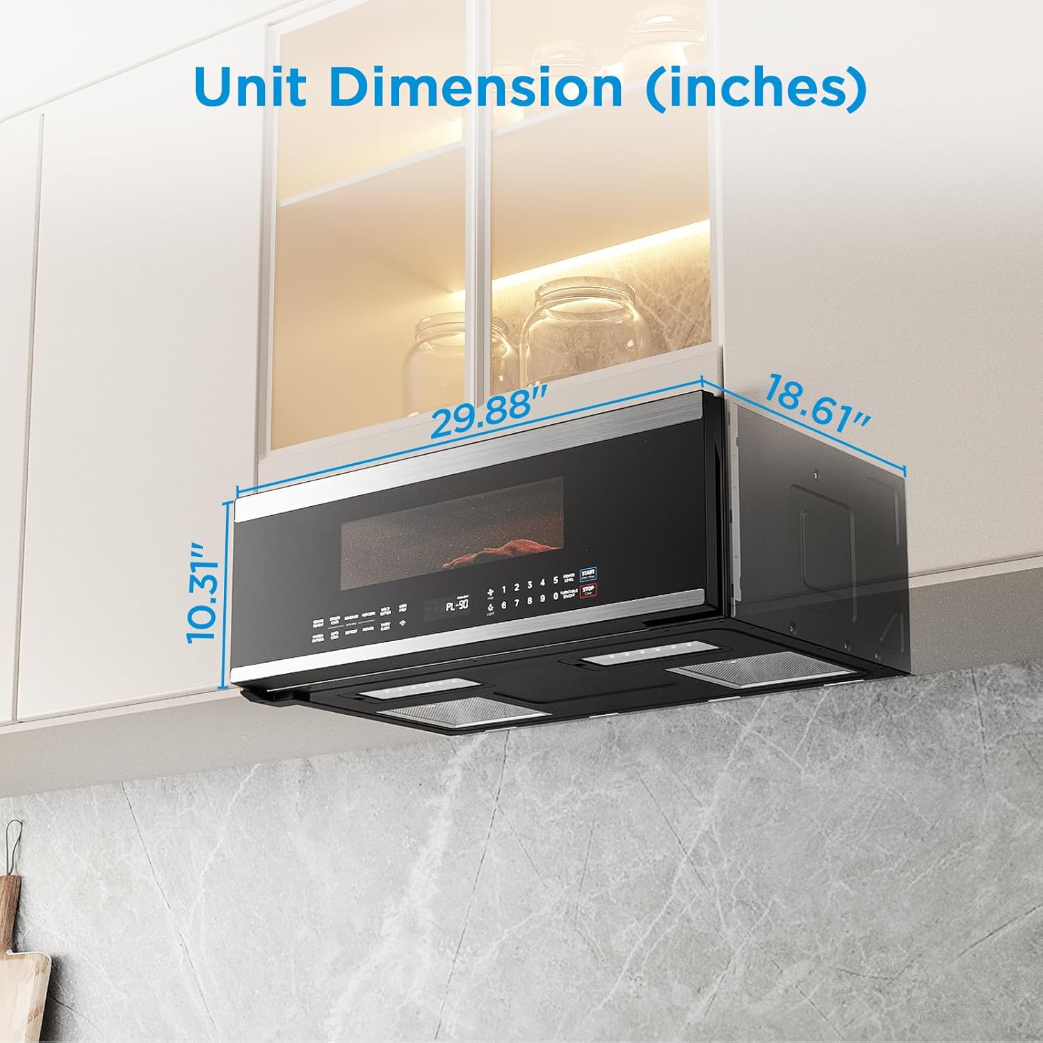Midea MMO12S3ASTZ Over the Range Oven, 1.2 Cu.ft Slim, Stainless Steel Microwaves, 1000W Heating Power with 400CMF Vent Fan - Image 8
