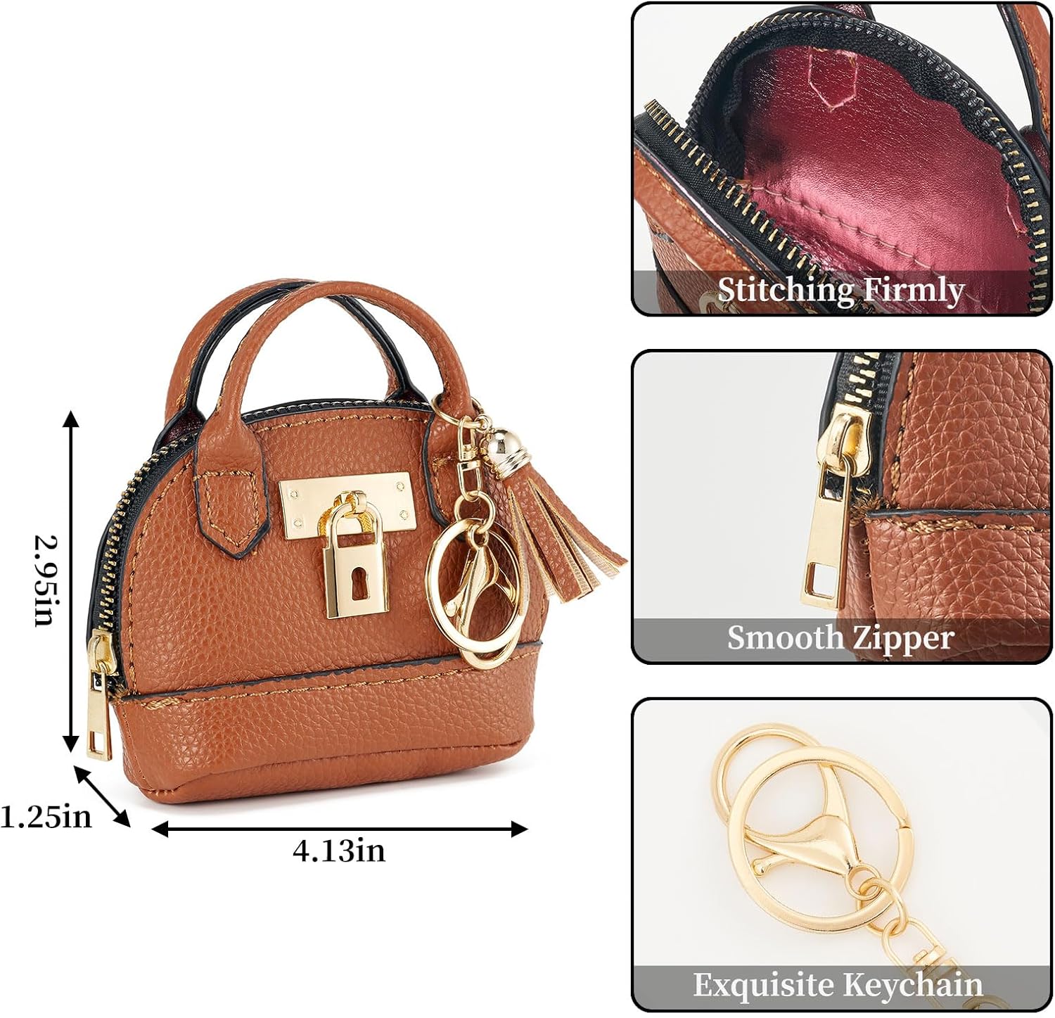 WOZEAH Mini Backpack Keychain for Women,Small Change Pouch Coin Purse Zipper with Key Card Lipstick Headset Cosmetics Bag(Coffee) - Image 3