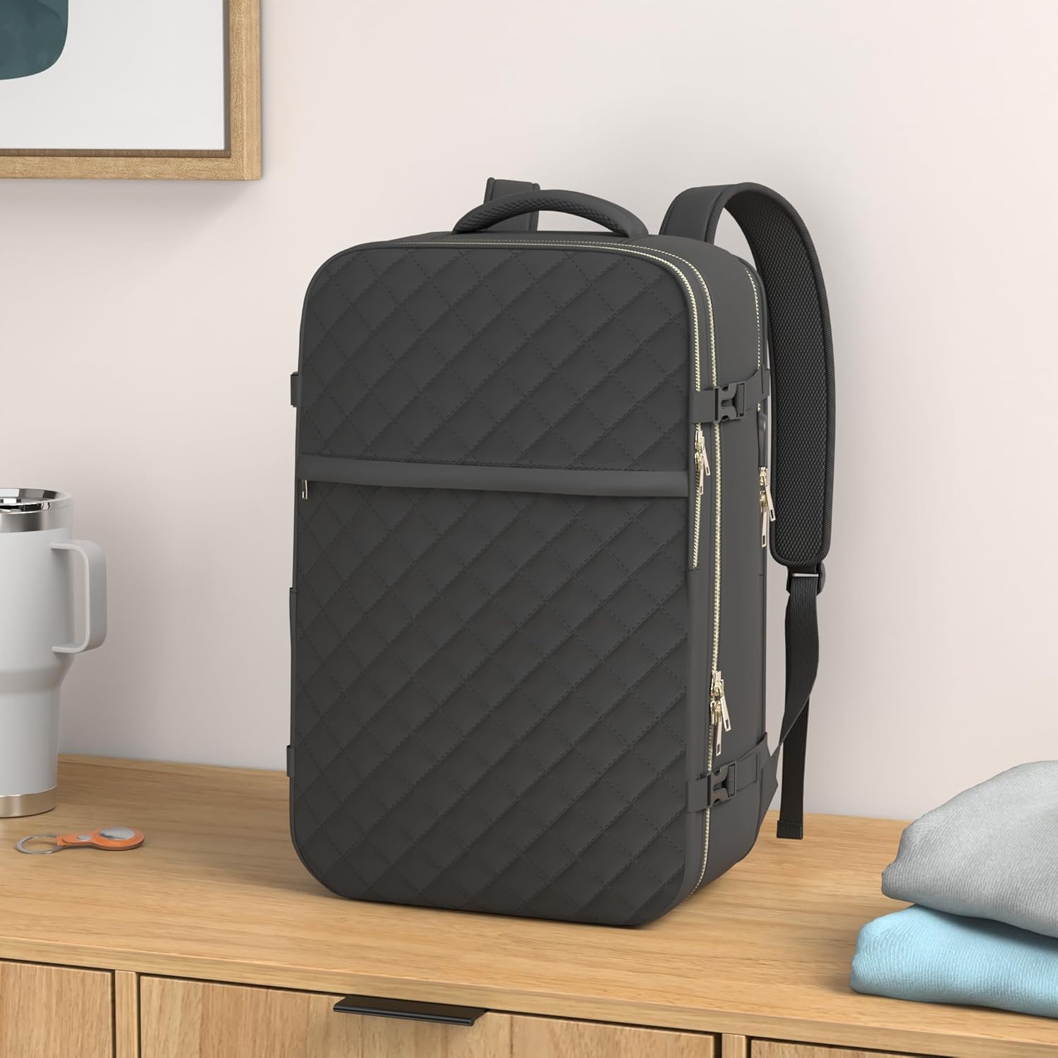 MOMUVO Large Travel Backpack Women, Flight Approved Carry On Backpack, Water Resistant Anti-Theft Casual Daypack School Bag Fit 17 Inch Laptop with USB Charging Port, Black - Image 3