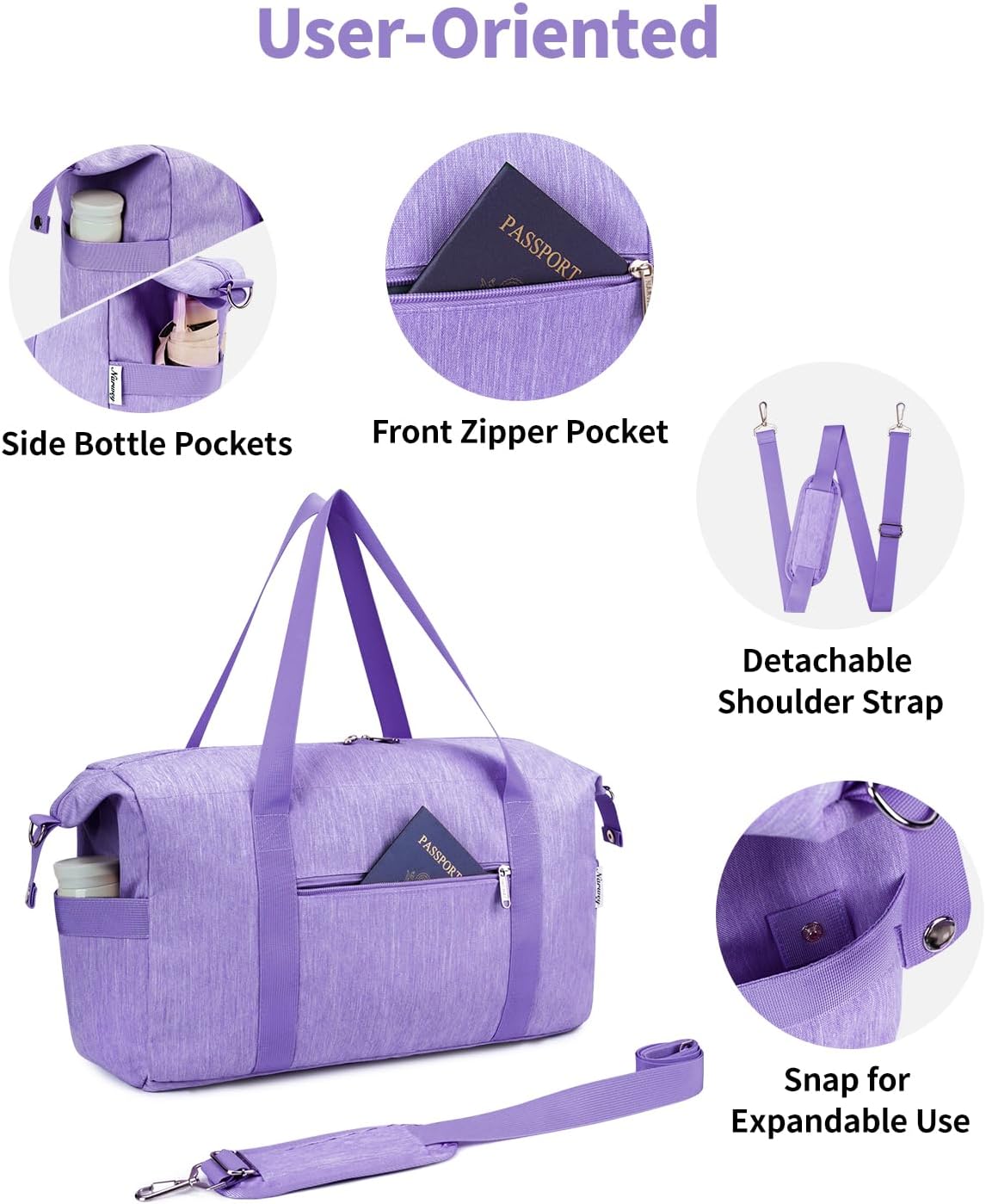 Narwey Weekender Bag for Women Overnight Bag Hospital Bag Travel Duffel Bag Spirit Airlines Personal Item Bag 18x14x8 Carry on Bag Underseat with Wet Pocket Small Gym Bag (Purple) - Image 6