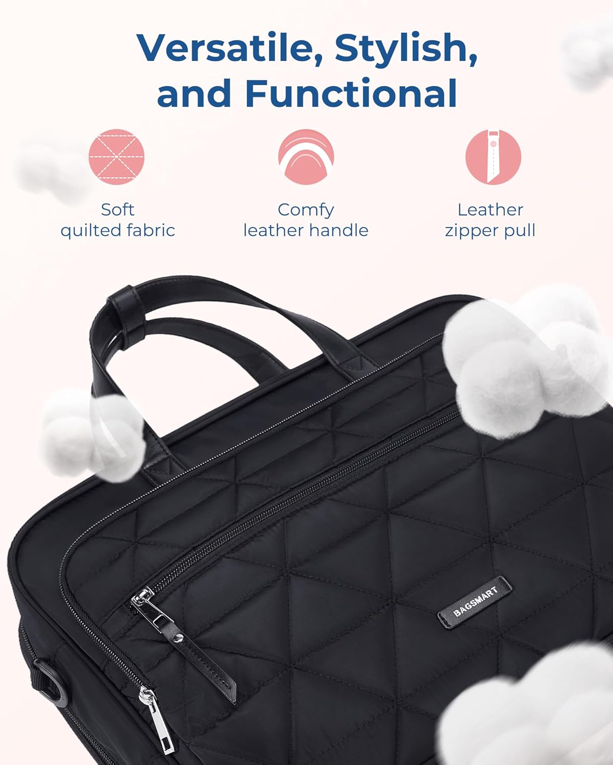 BAGSMART Laptop Bag for Women/Men, 15.6 Inch Briefcase, Stylish Leather Computer Messenger Bag for Office Business, Black - Image 4