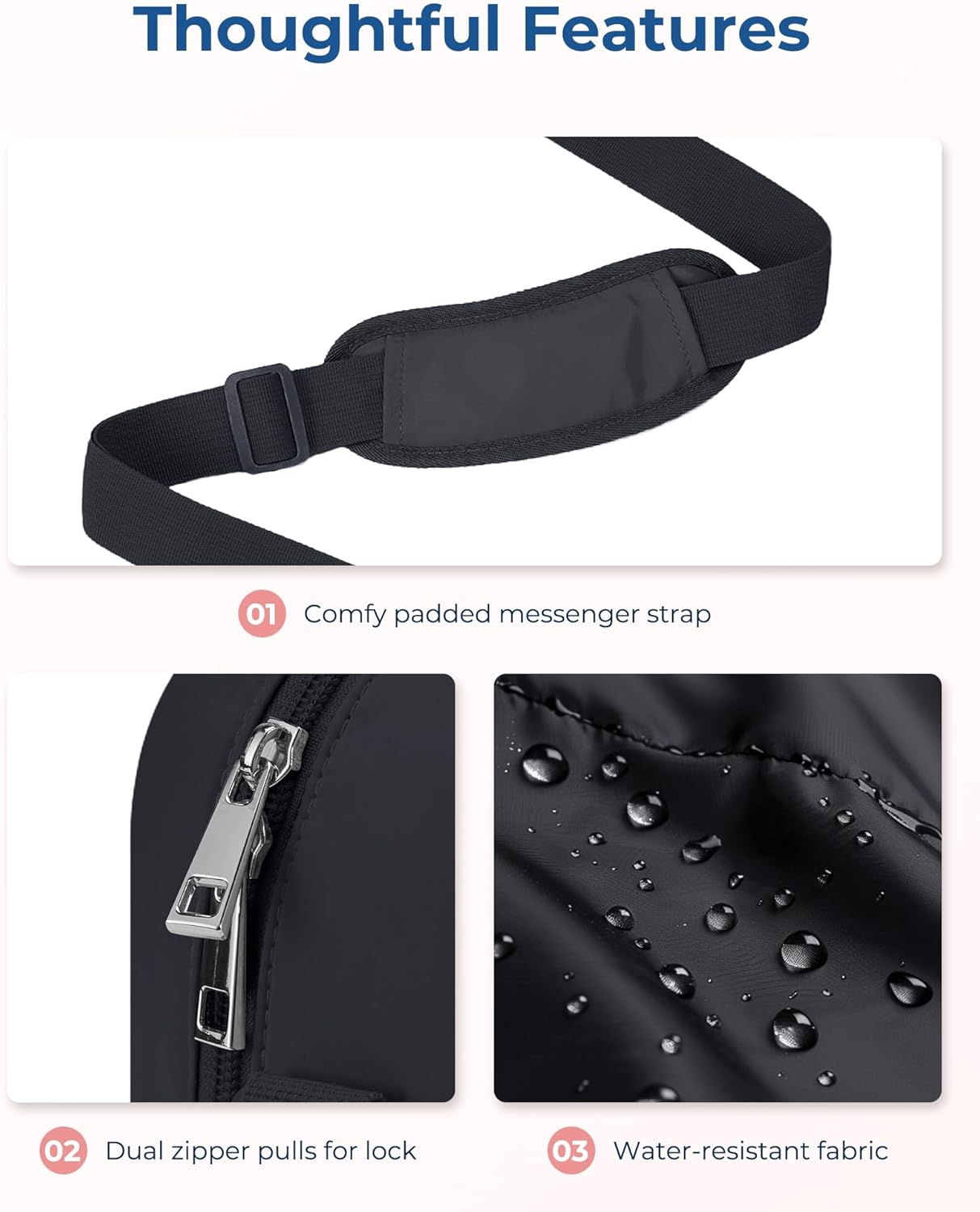 BAGSMART Laptop Bag for Women/Men, 15.6 Inch Briefcase, Stylish Leather Computer Messenger Bag for Office Business, Black - Image 5