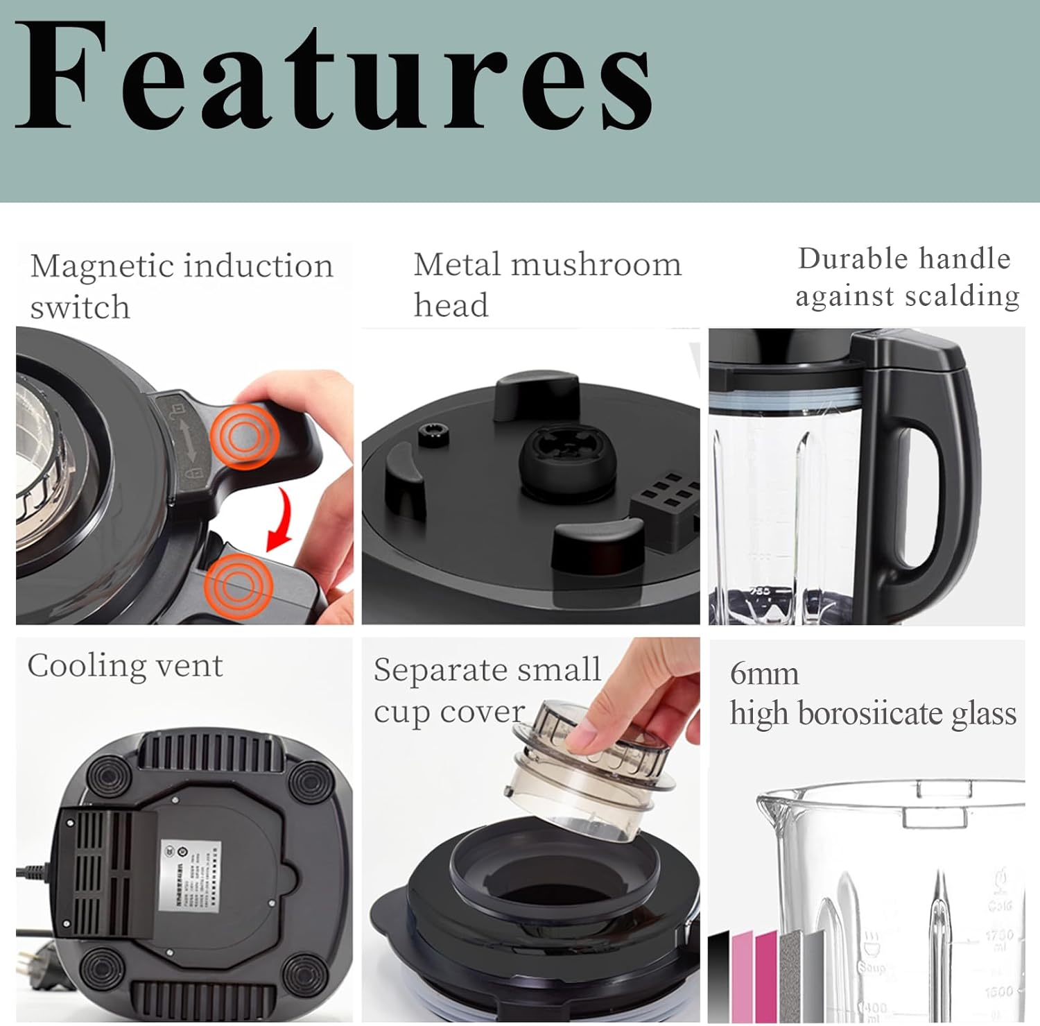 Countertop Food Blender,Hot Soup Maker,High-Speed Kitchen Food Processor with 9 One Touch Programs,12H Preset,Self-Cleaning,Crushing,Mixing,Juices,Pureeing,Grinding,Chopping,Auto-shutoff, 60OZ, 1200W - Image 7