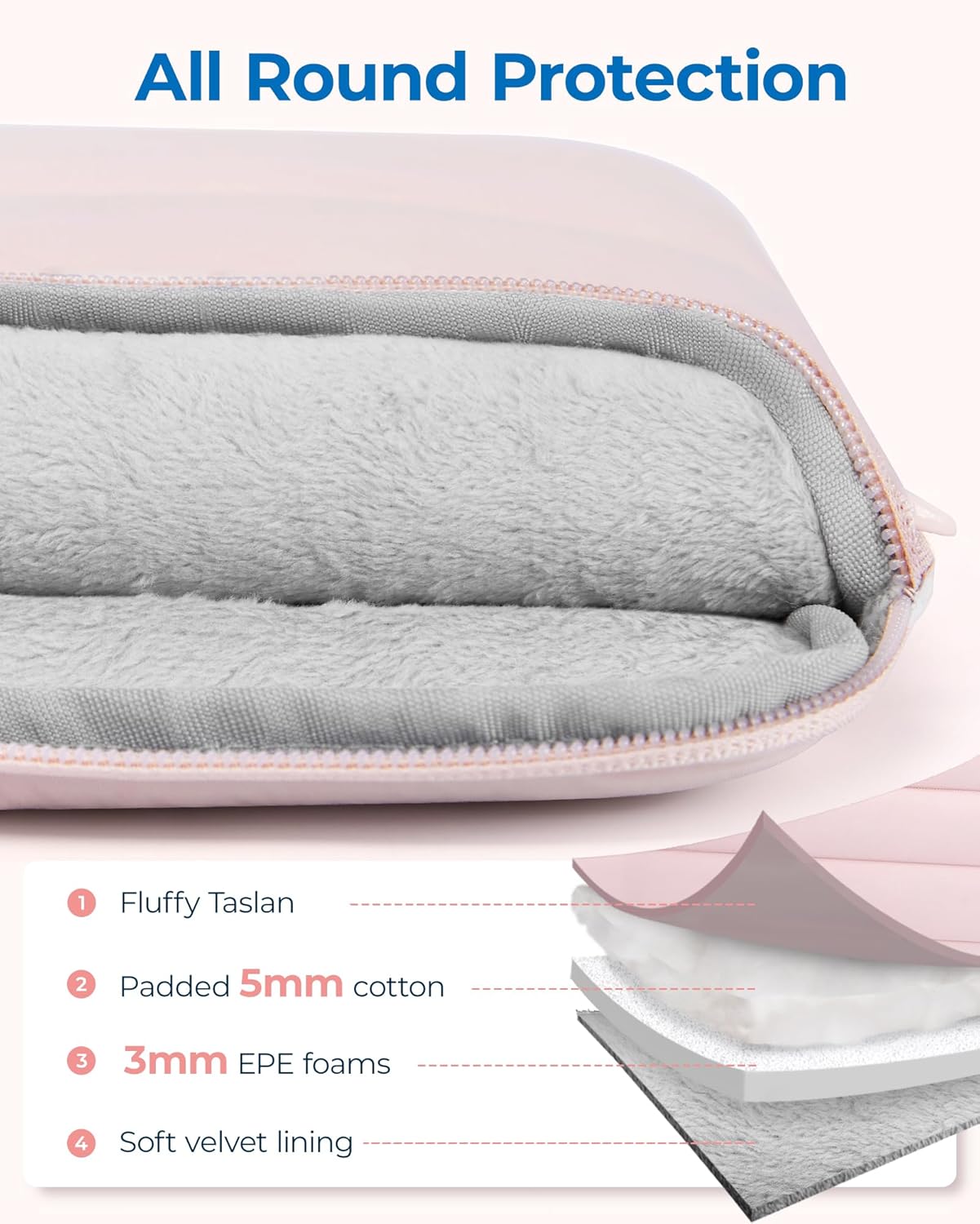 BAGSMART 15-16 inch Laptop Bag, Puffy cute Laptop Case Sleeve with Handle for Women, Portable Macbook Air/Pro 13 inch Case Sleeve with Strap, Pink - Image 5