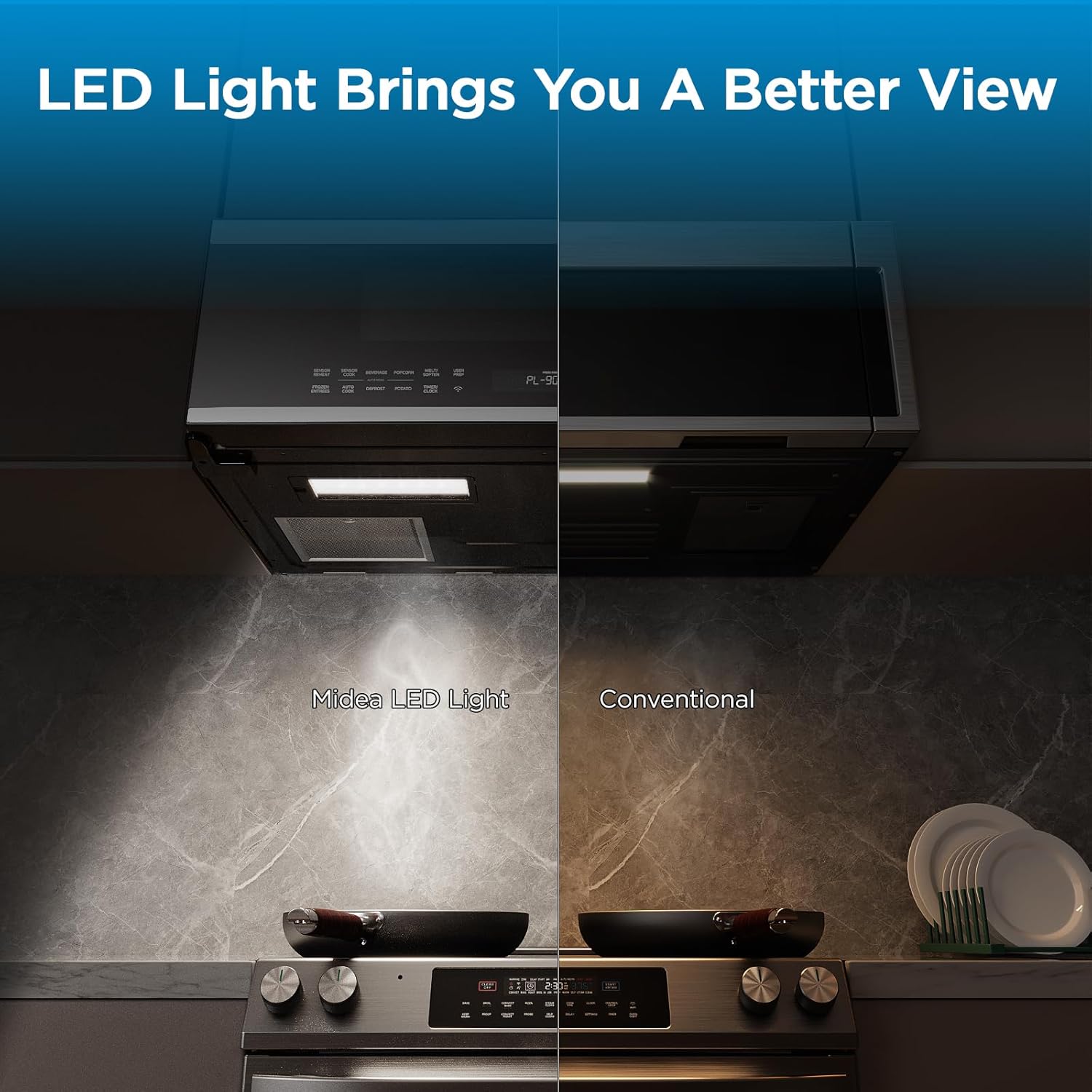 Midea MMO12S3ASTZ Over the Range Oven, 1.2 Cu.ft Slim, Stainless Steel Microwaves, 1000W Heating Power with 400CMF Vent Fan - Image 9