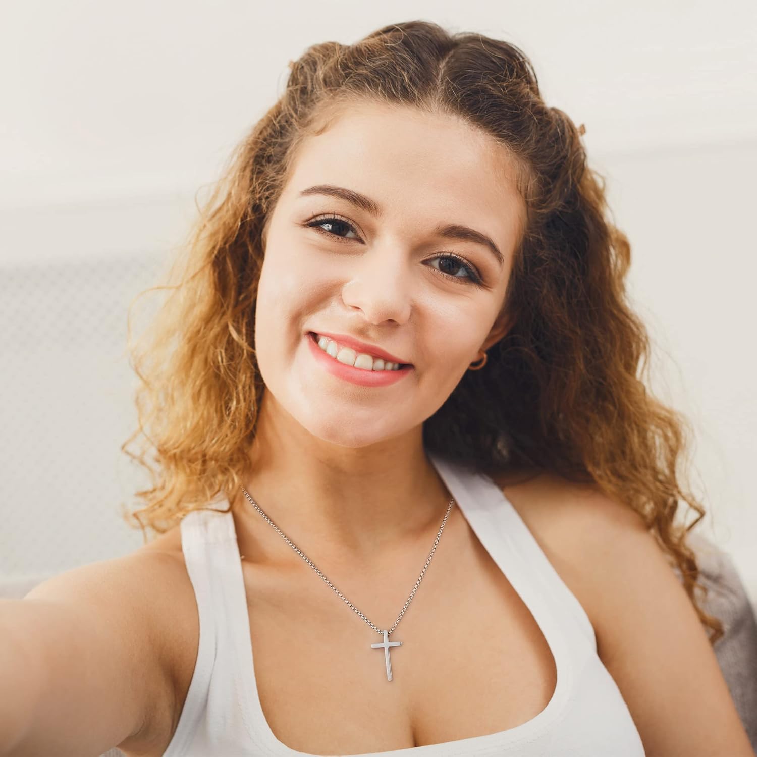 M MOOHAM Cross Necklace for Men, Silver Black Gold Stainless Steel Plain Cross Pendant Necklace for Men Box Chain 16-30 Inch - Image 10