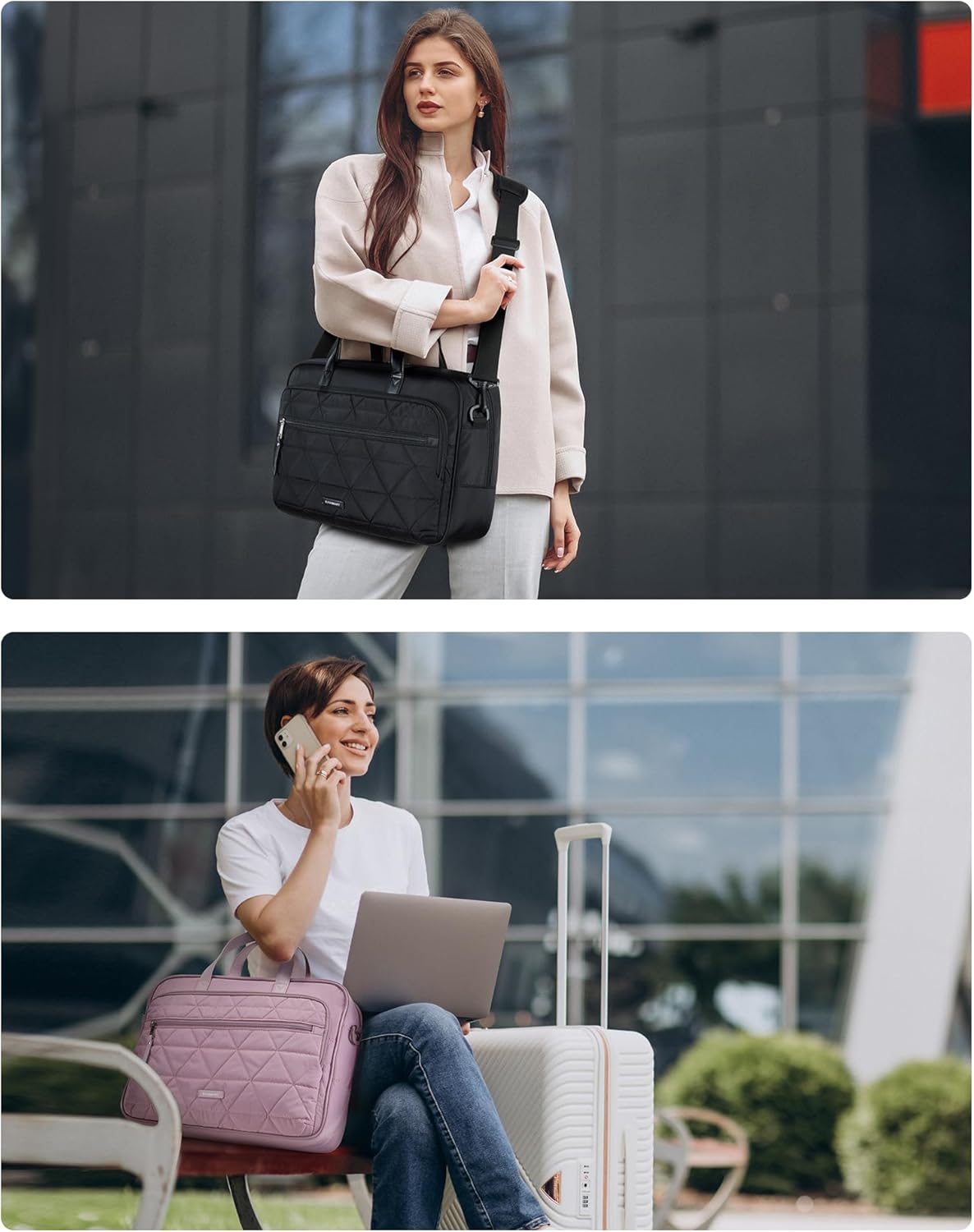 BAGSMART Laptop Bag for Women/Men, 15.6 Inch Briefcase, Stylish Leather Computer Messenger Bag for Office Business, Black - Image 6