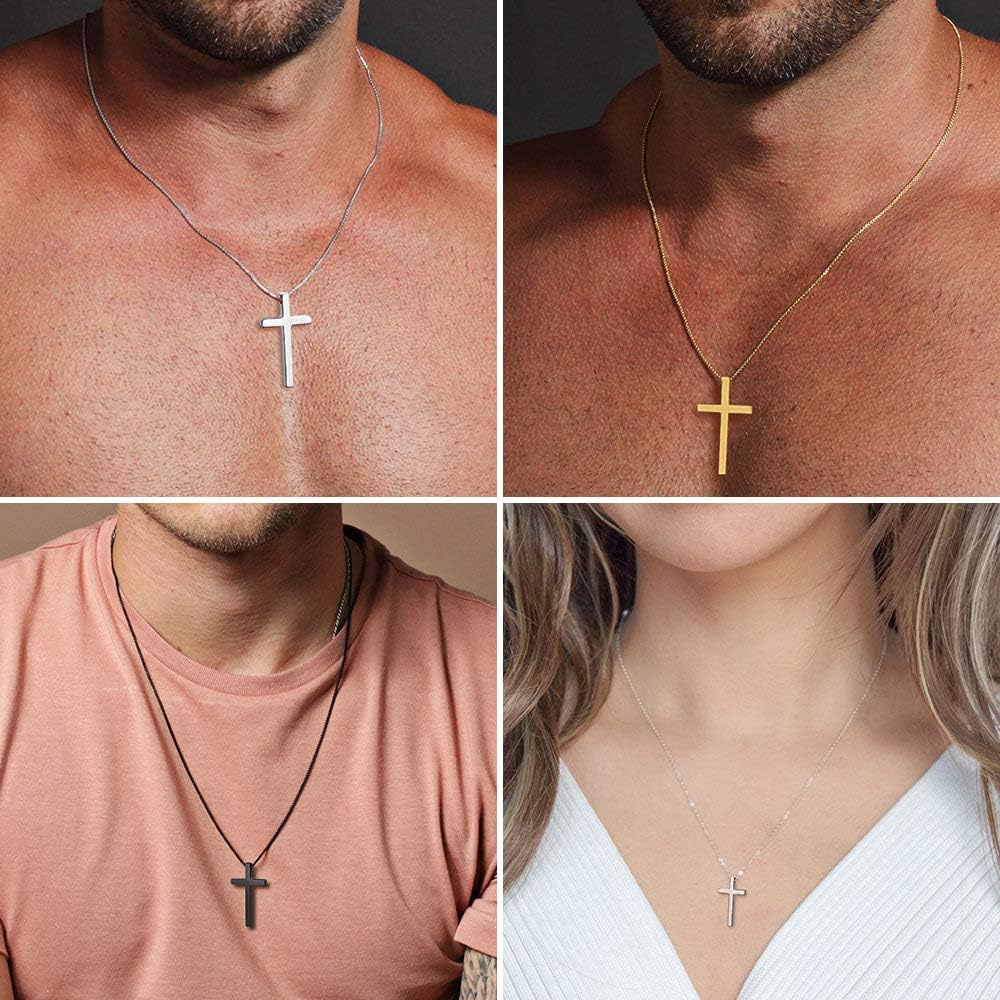 M MOOHAM Cross Necklace for Men, Silver Black Gold Stainless Steel Plain Cross Pendant Necklace for Men Box Chain 16-30 Inch - Image 4