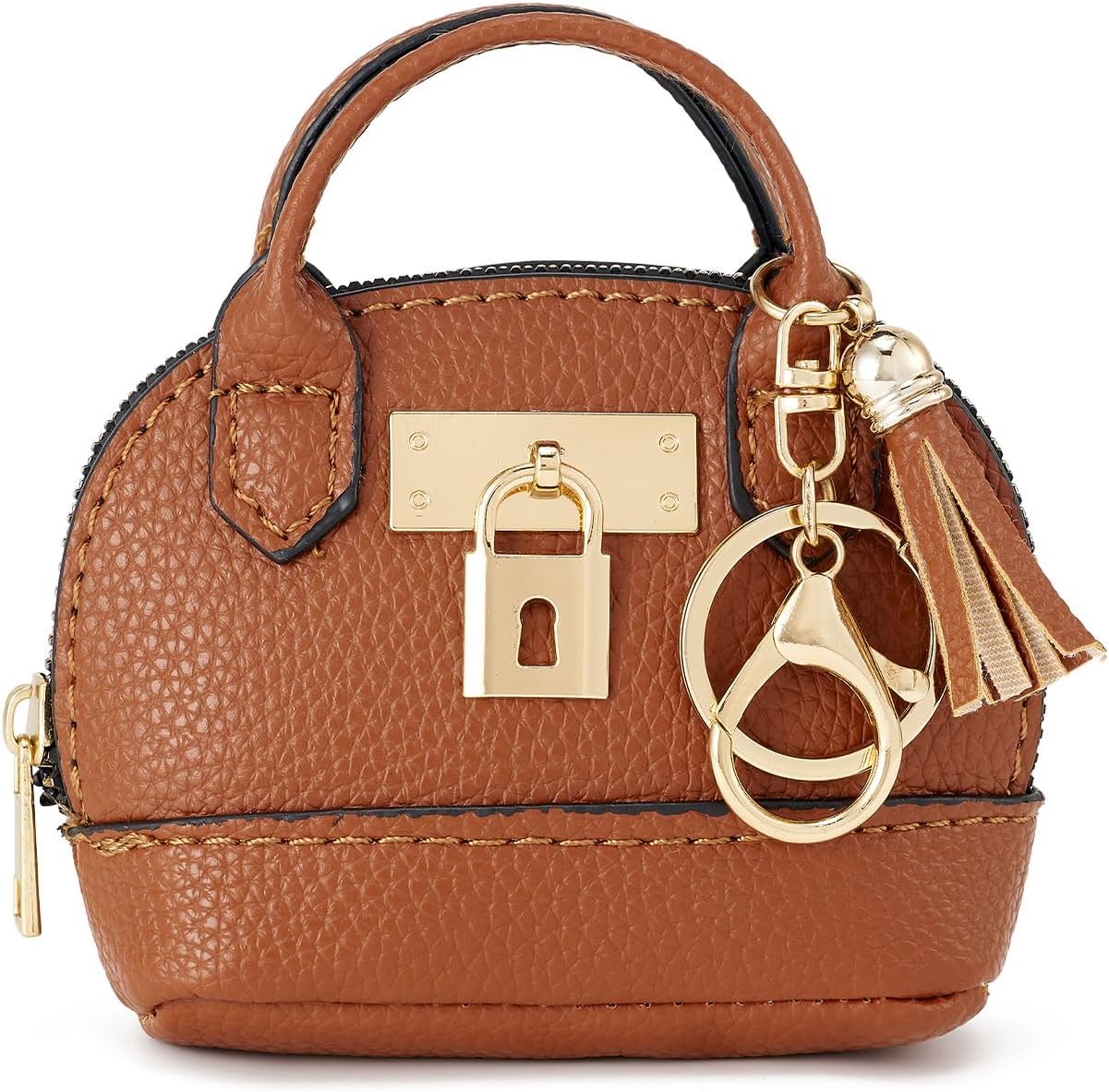 WOZEAH Mini Backpack Keychain for Women,Small Change Pouch Coin Purse Zipper with Key Card Lipstick Headset Cosmetics Bag(Coffee) - Image 2