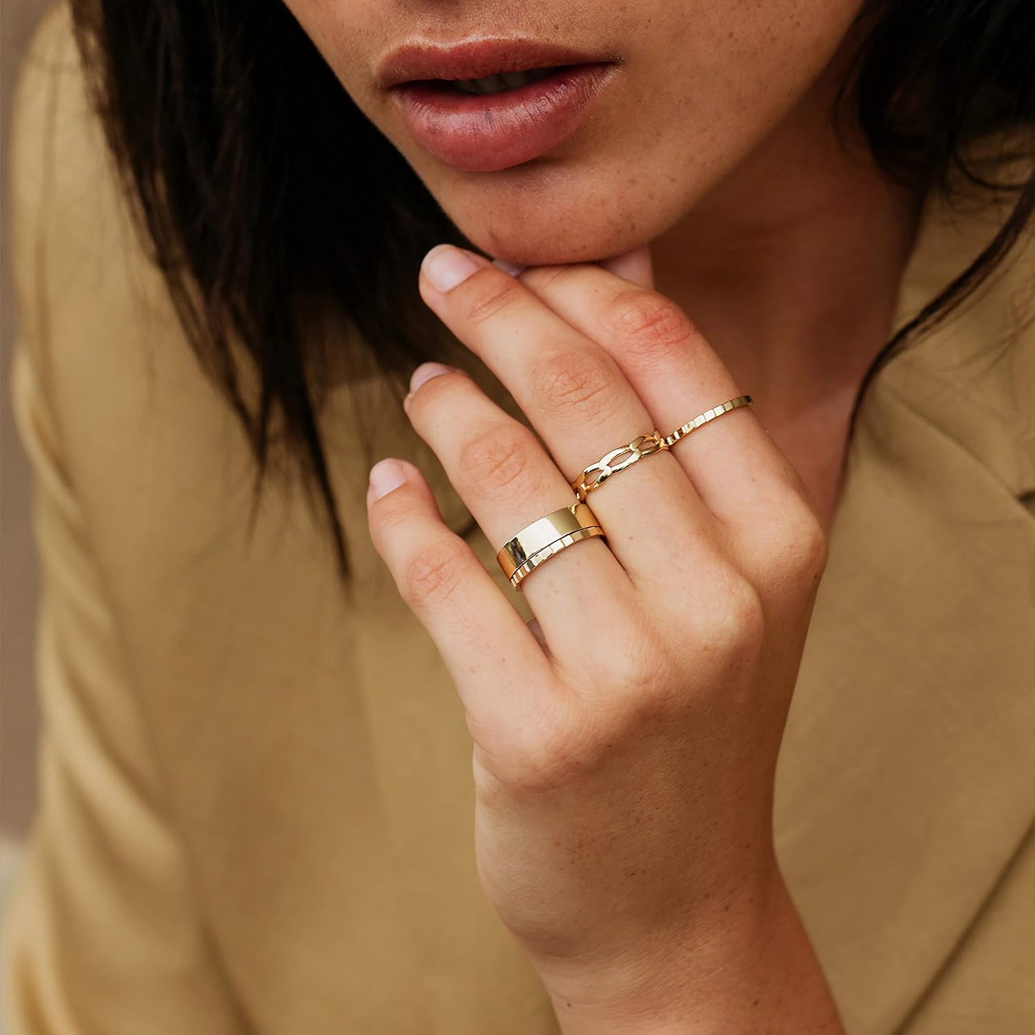 NOKMIT 5mm 14K Gold Filled Rings for Women Girls Dainty Thick Wedding Band Couple Anniversary Engagement Thumb Ring Gifts High Polished Plain Flat Cigar Band Tarnish Resistant Comfort Fit Size 4 to 11 - Image 3