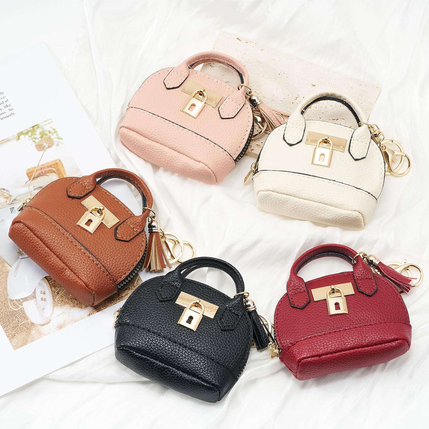 WOZEAH Mini Backpack Keychain for Women,Small Change Pouch Coin Purse Zipper with Key Card Lipstick Headset Cosmetics Bag(Coffee) - Image 6