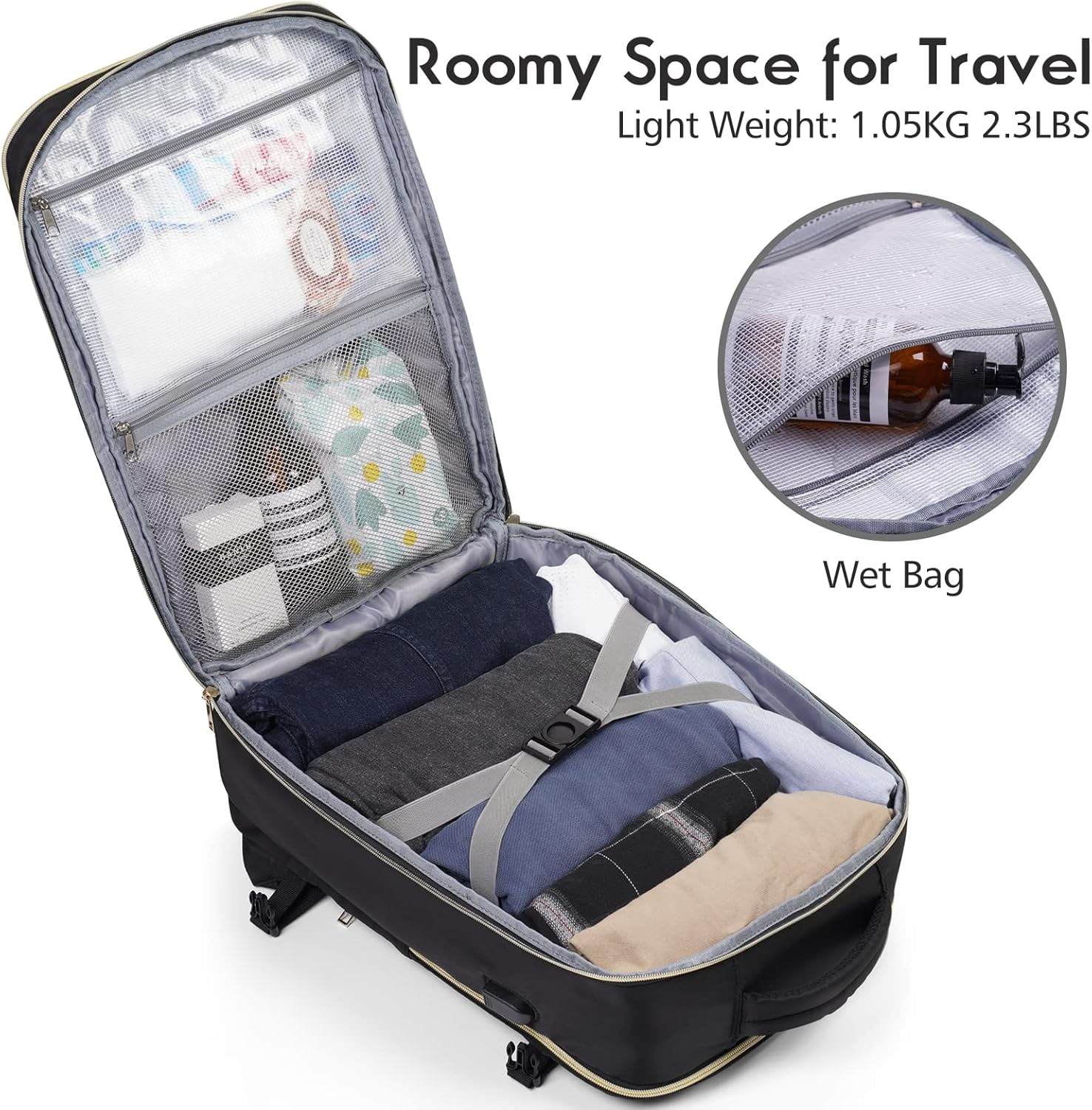 MOMUVO Large Travel Backpack Women, Flight Approved Carry On Backpack, Water Resistant Anti-Theft Casual Daypack School Bag Fit 17 Inch Laptop with USB Charging Port, Black - Image 4