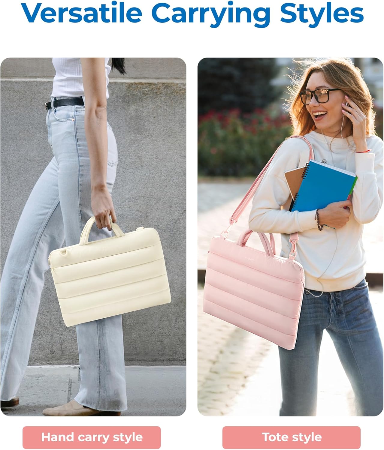 BAGSMART 15-16 inch Laptop Bag, Puffy cute Laptop Case Sleeve with Handle for Women, Portable Macbook Air/Pro 13 inch Case Sleeve with Strap, Pink - Image 8