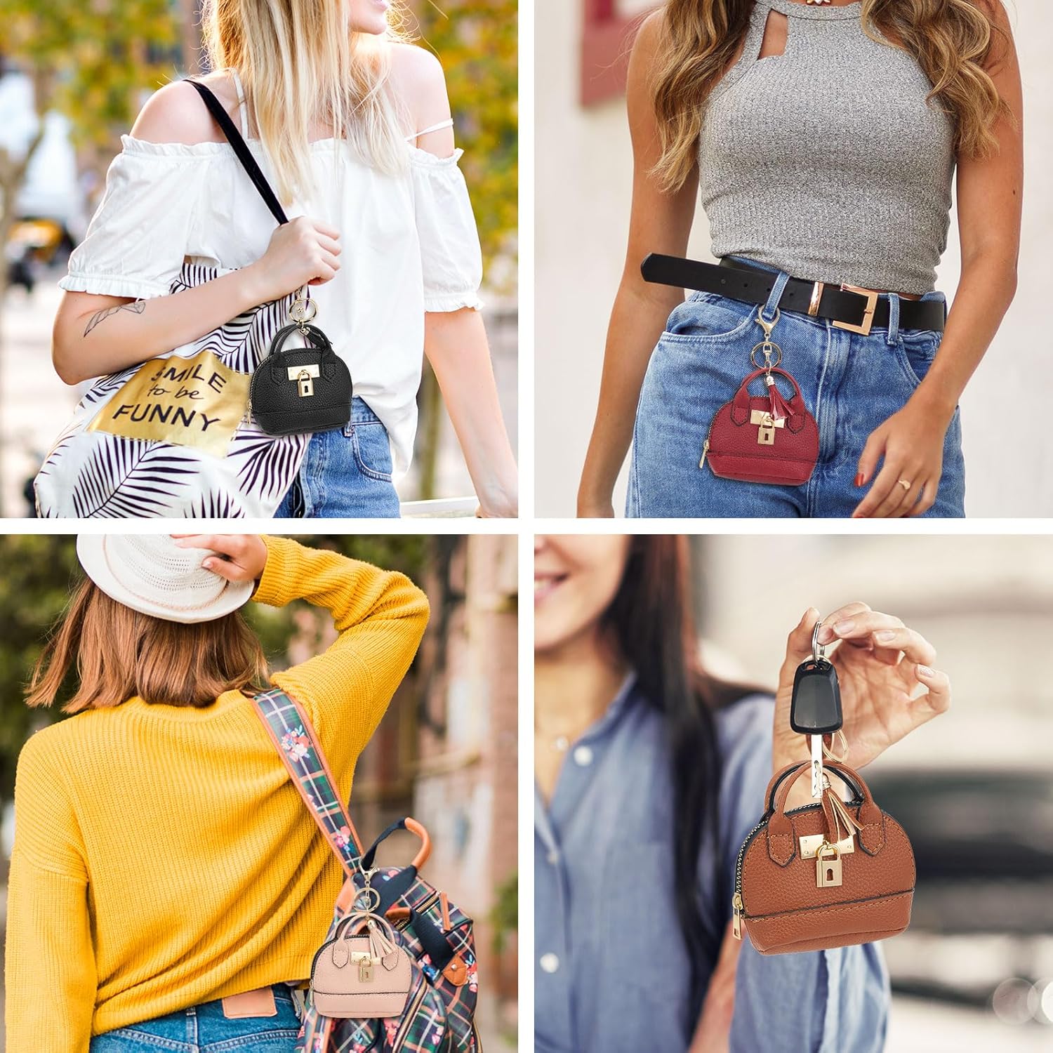 WOZEAH Mini Backpack Keychain for Women,Small Change Pouch Coin Purse Zipper with Key Card Lipstick Headset Cosmetics Bag(Coffee) - Image 5